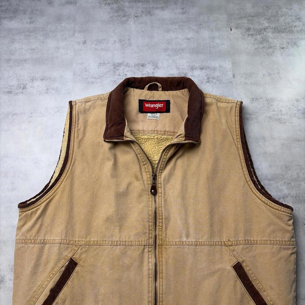 Vintage Tan Wrangler Hero Sherpa Lined Canvas Workwear Vest - Picture 2 of 8